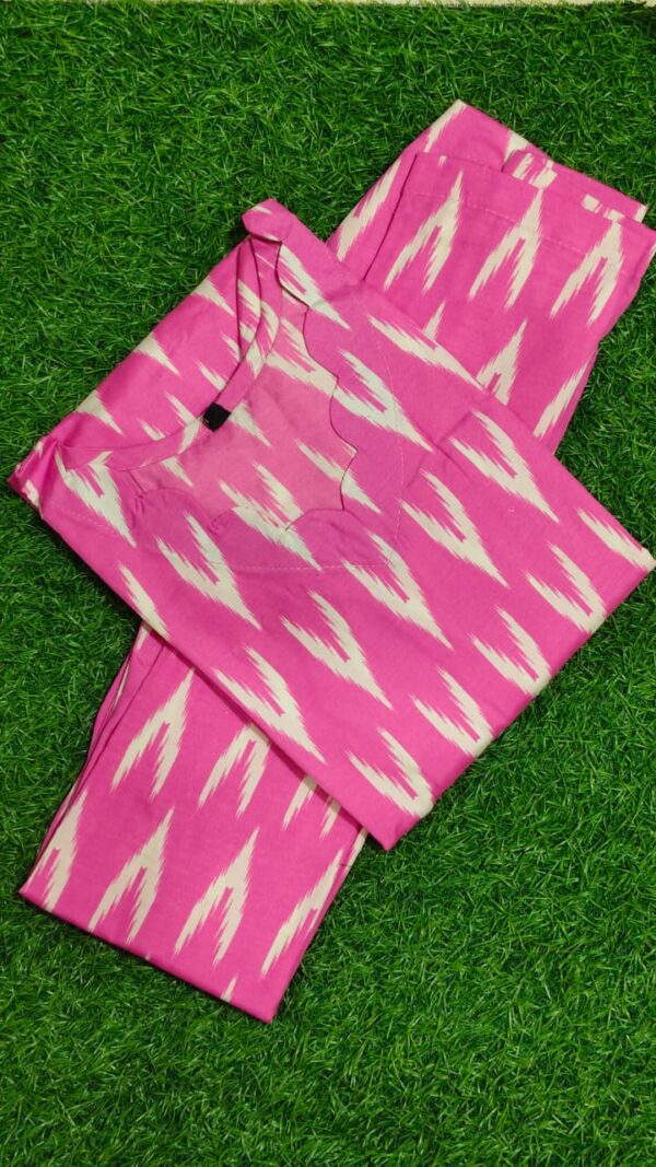 pink ikat print co ord set with scalloped neck