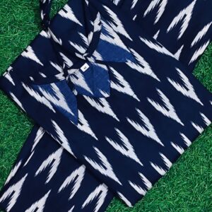 navy ikat print co ord set with tie up neck