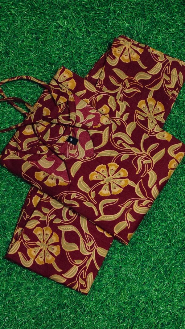 maroon floral hand block print co ord set