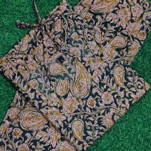 olive green paisley print co ord set with tie up neck