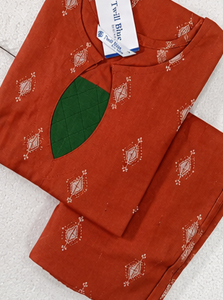 rust orange contrast patch kurti