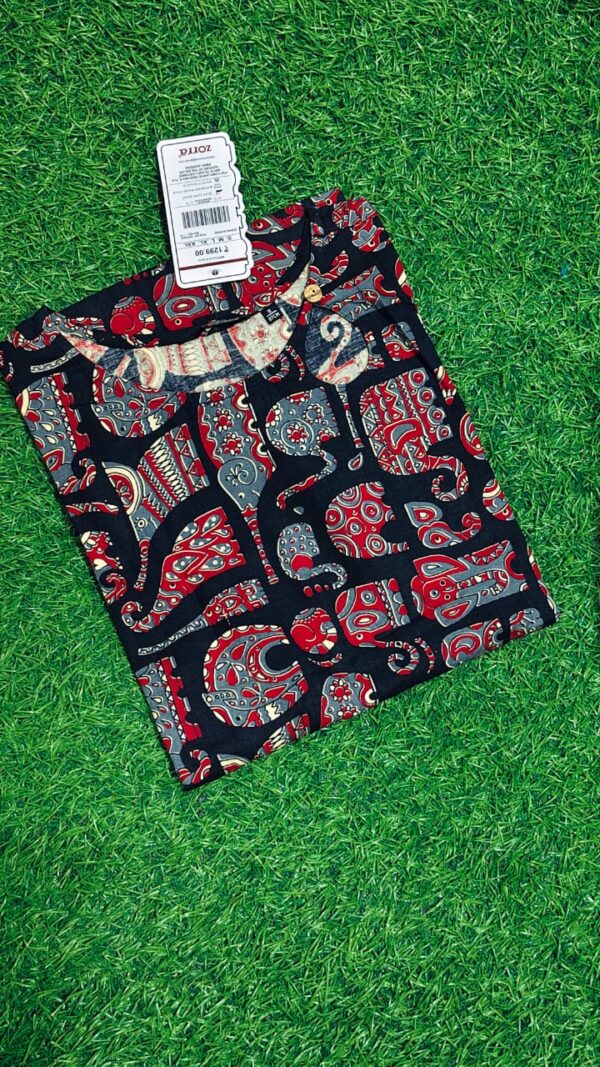 Black Elephant Kalamkari Print Kurti