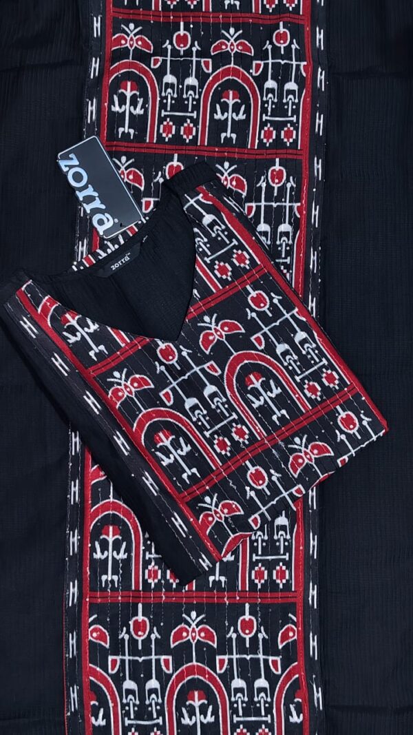 Zorra Black Ikat berlin slik Kurti rayon fabric