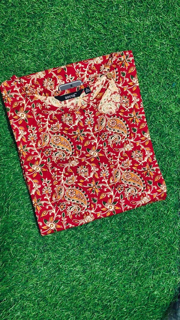 Zorra Red Floral Kalamkari Soft Cotton Kurti