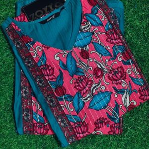zorra teal floral slub cotton kurti