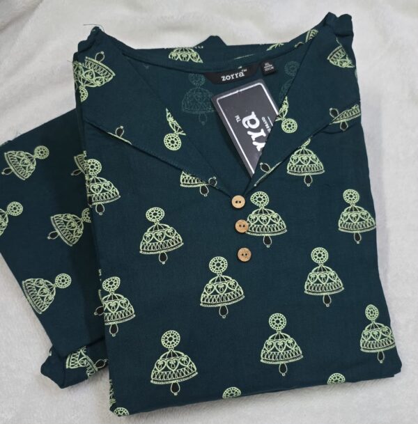Zorra Dark Green Jhumka cotton Kurti