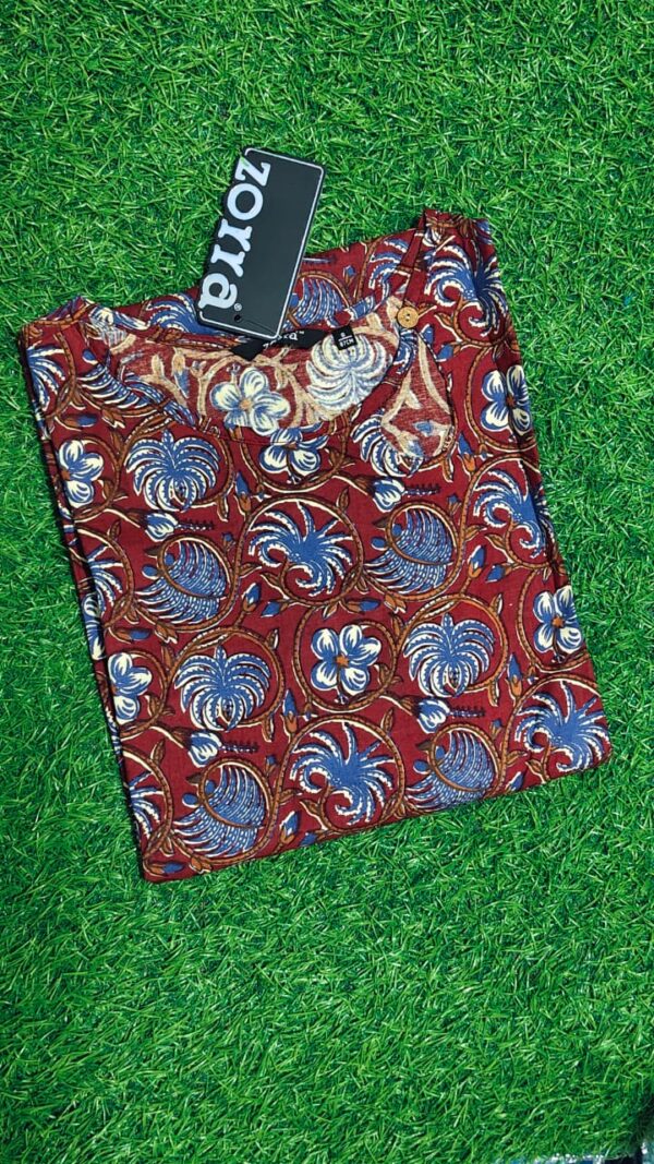 Zorra Maroon & Blue Kalamkari Soft Cotton Kurti