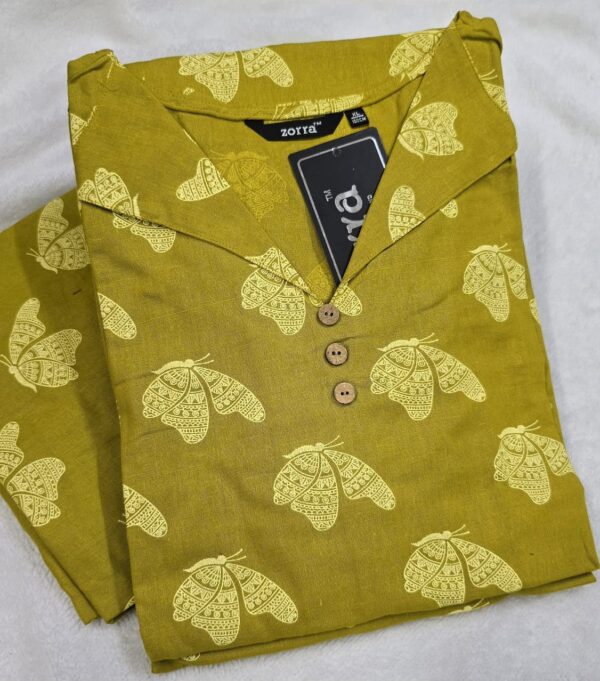 Zorra Olive Butterfly cotton Kurti