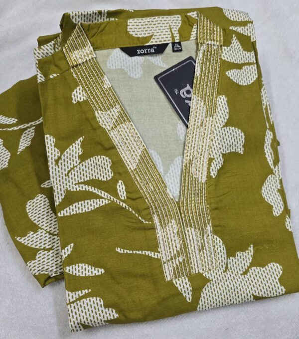 Zorra Olive Green V-Neck Floral rayon fabric Kurti