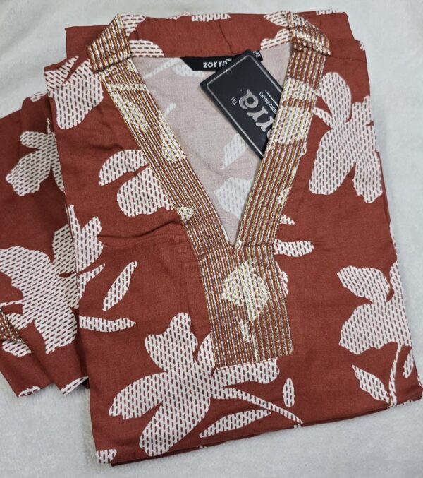 Zorra Brown V-Neck Floral rayon fabric Kurti