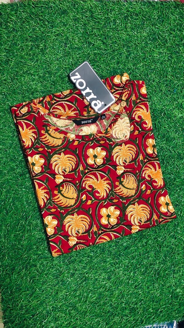 Zorra Maroon Floral Kalamkari Soft Cotton Kurti