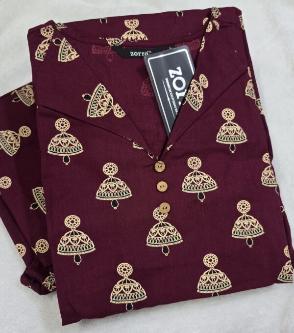 Zorra Wine Jhumka cotton Kurti