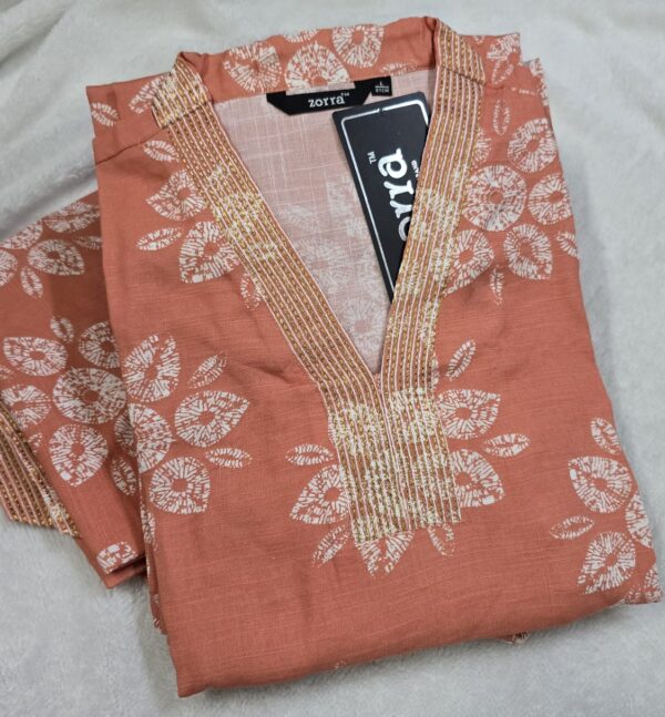 Zorra Peach V-Neck rayon fabric Kurti