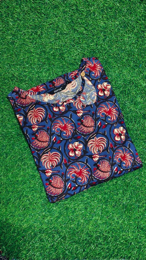 Zorra Blue Floral Kalamkari Soft Cotton Kurti