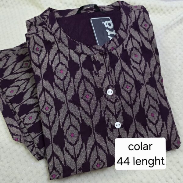 Wine Printed Rayon Kurti with Collar Neck