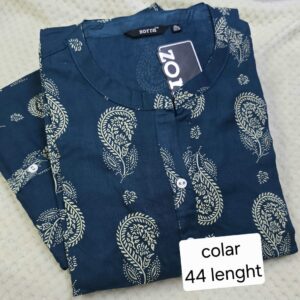 Dark Blue Paisley Printed Rayon Kurti with Collar Neck - S
