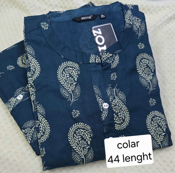 Dark Blue Paisley Printed Rayon Kurti with Collar Neck