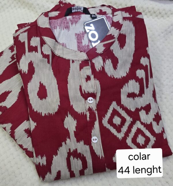 Maroon Printed Rayon Kurti with Collar Neck