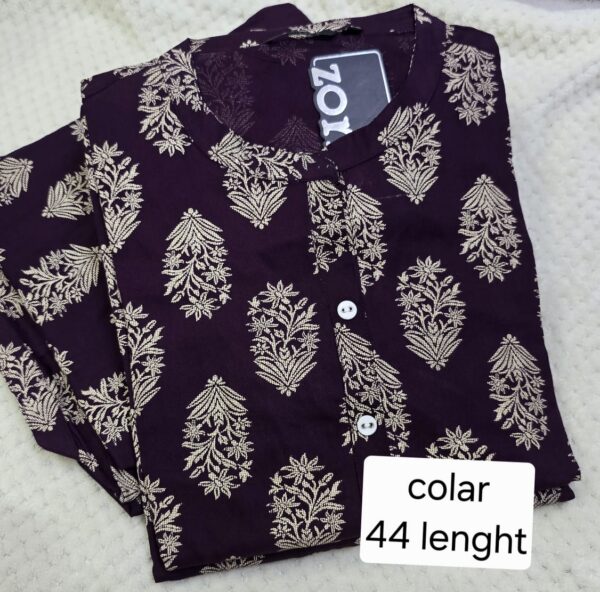 Dark Purple Floral Printed Rayon Kurti with Collar Neck