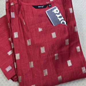 Red Printed Berlin Silk Side-Open Kurti with Pocket - S