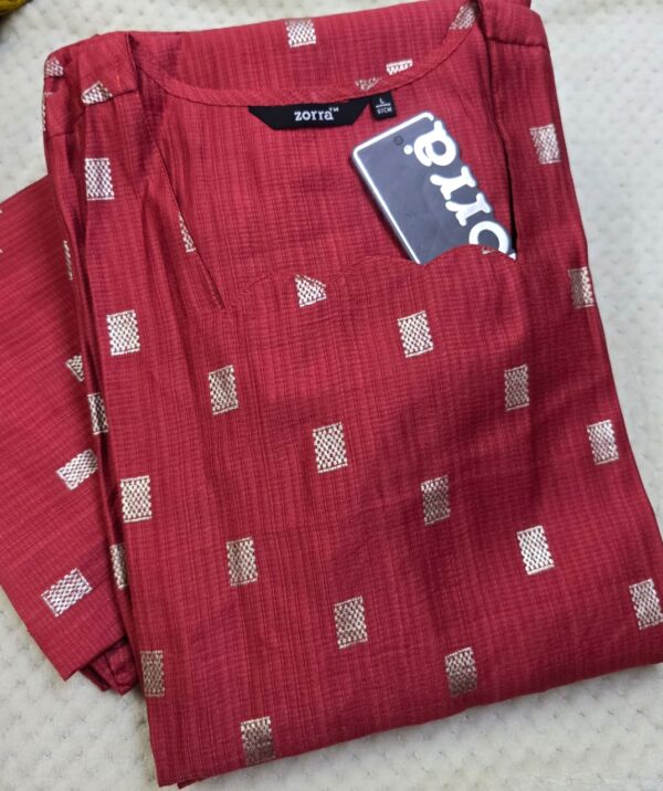 Red Printed Berlin Silk Side-Open Kurti with Pocket