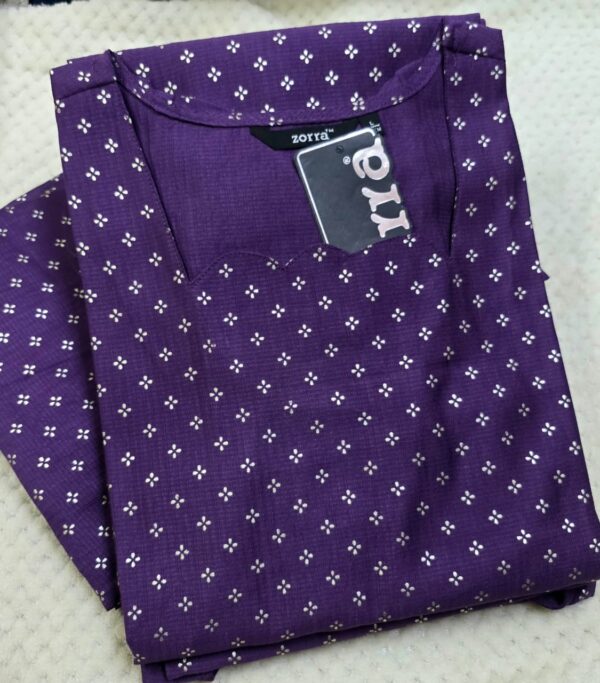 Purple Floral Printed Berlin Silk Side-Open Kurti with Pocket