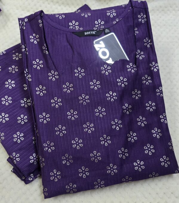 Dark Purple Printed Berlin Silk Side-Open Kurti with Pocket