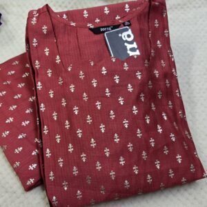Home red printed berlin silk side open kurti with pocket