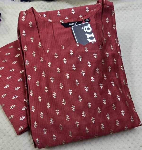 red printed berlin silk side open kurti with pocket