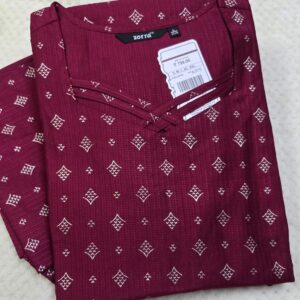Home red printed berlin silk side open kurti with pocket