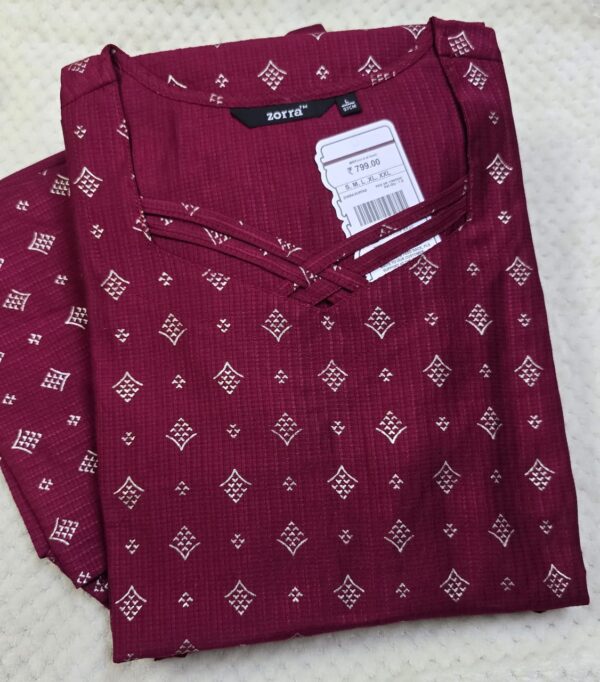 red printed berlin silk side open kurti with pocket