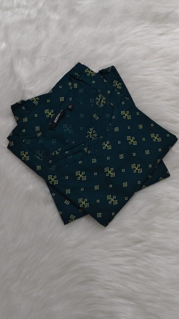 Bottle Green Geometric Print Cotton Kurti
