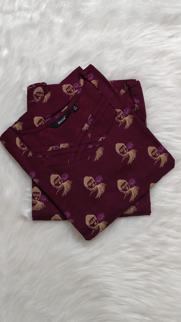 Wine Buddha Print Cotton Kurti