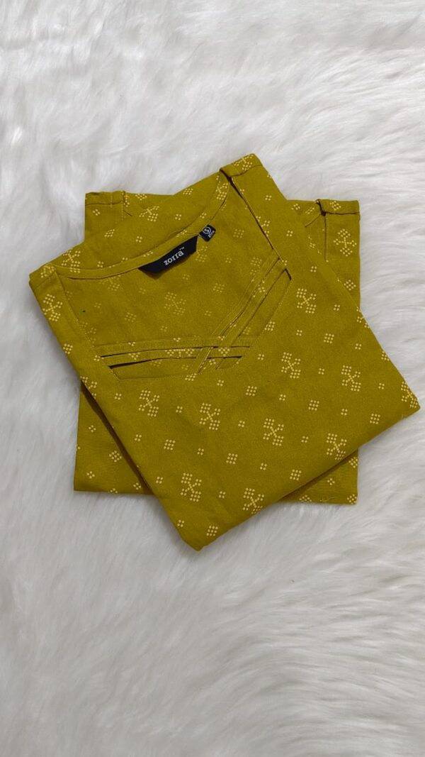 Mustard Yellow Floral Print Cotton Kurti