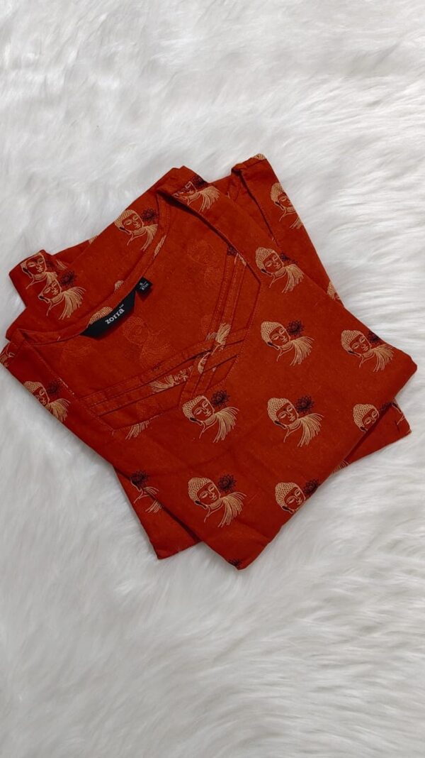 Rust Orange Buddha Print Cotton Kurti