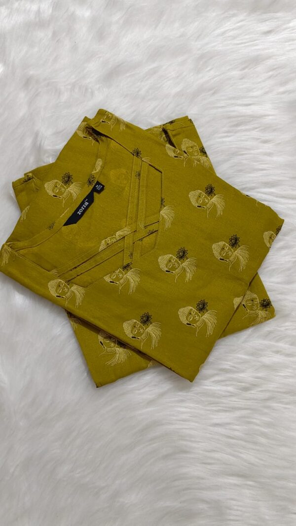 Mustard Yellow Buddha Print Cotton Kurti