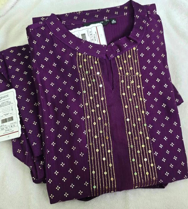 Purple Floral Sequin Berlin Silk Kurti