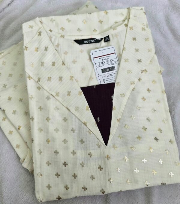 Ivory Golden Floral Print Berlin Silk Kurti