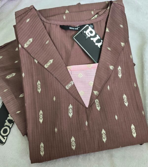 Mocha Brown Leaf Print Berlin Silk Kurti