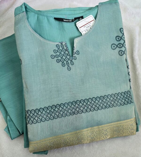 Sea Green Blue Border Berlin Silk Kurti