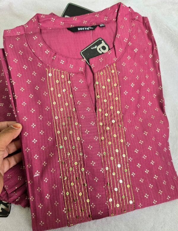 Pink Floral Sequin Berlin Silk Kurti