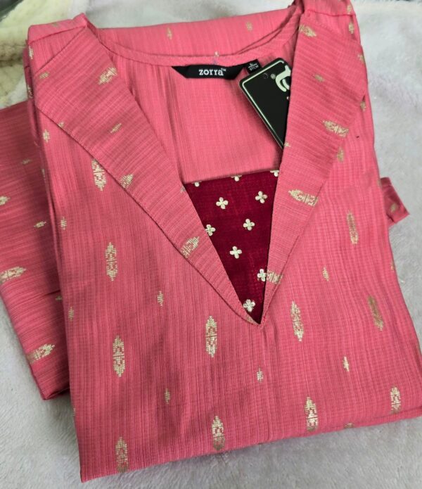 Rose Pink Golden Motif Berlin Silk Kurti
