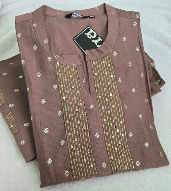 Mocha Brown Floral Sequin Berlin Silk Kurti