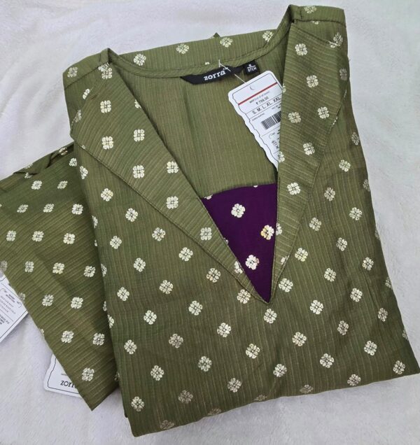Olive Green Floral Print Berlin Silk Kurti