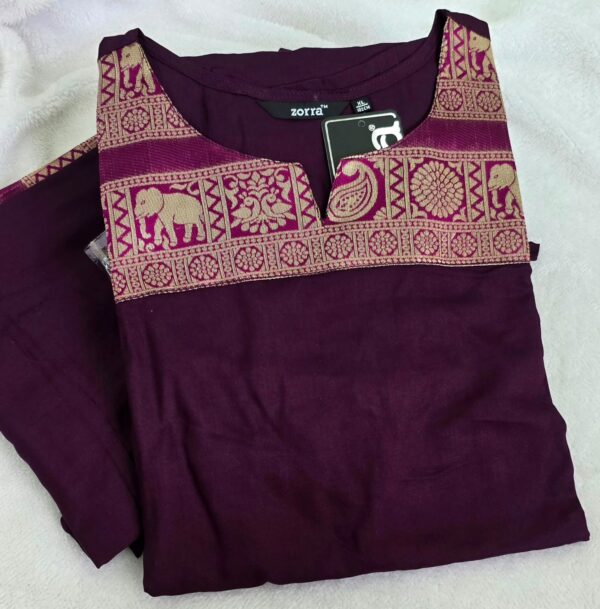 Wine Elephant Motif Berlin Silk Kurti