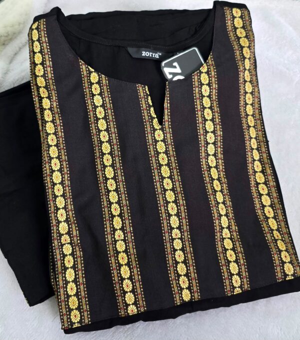 Black Golden Floral Stripe Berlin Silk Kurti