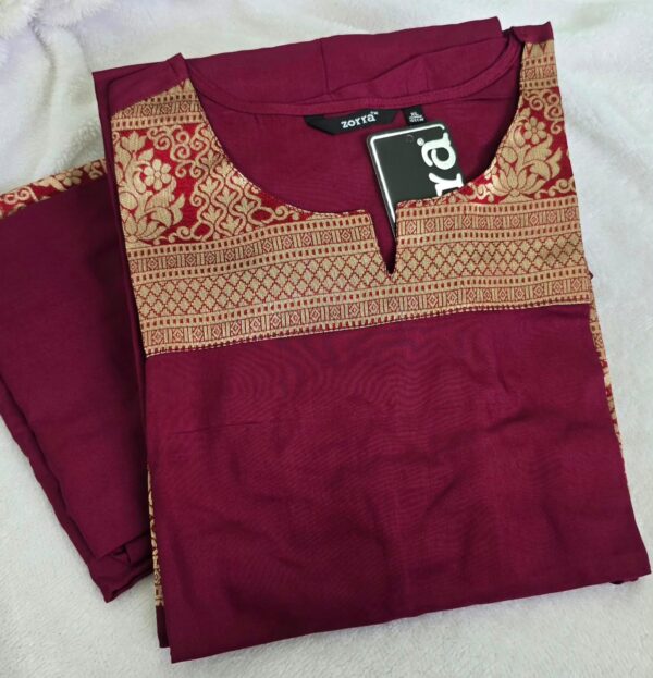 Maroon Golden Ethnic Border Berlin Silk Kurti