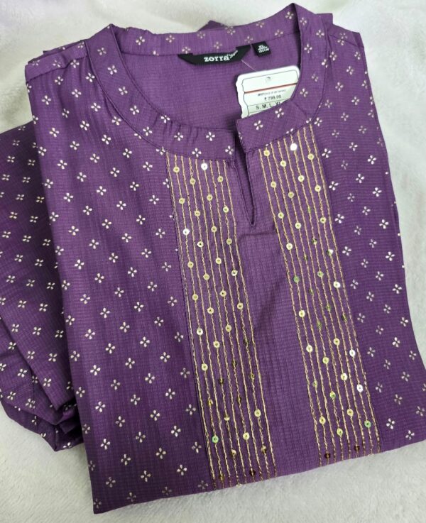 Lavender Golden Sequin Stripe Berlin Silk Kurti