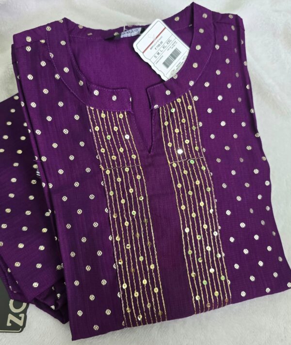 Deep Purple Golden Sequin Berlin Silk Kurti