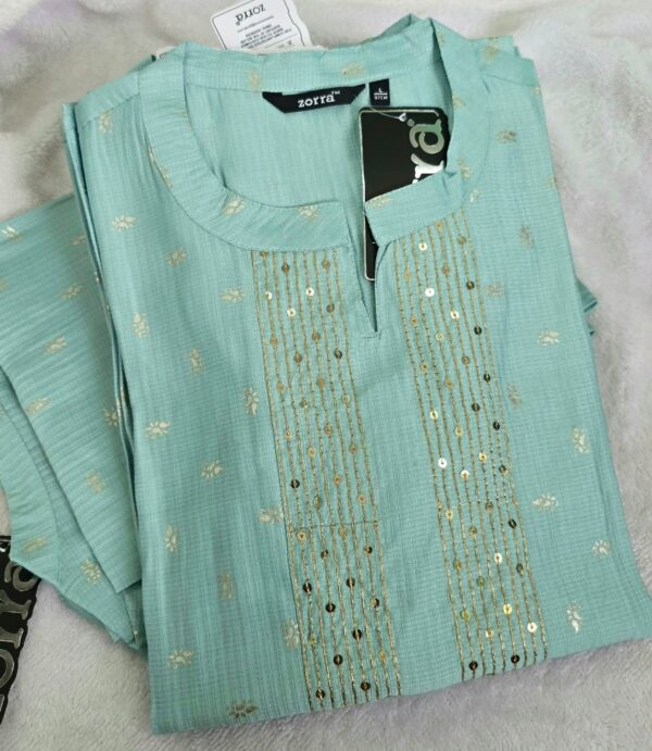 Pastel Aqua Golden Sequin Berlin Silk Kurti